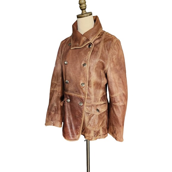 Women's Vintage Rare True Religion Jeans Leather Double Breasted Coat - Picture 4 of 11